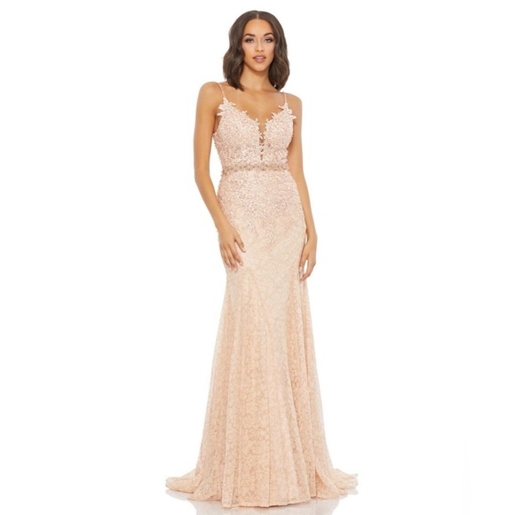 Mac Duggal 79341 NWOT Godet Skirt Lace Dress - Picture 1 of 7